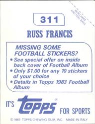 1983 Topps Stickers #311 Russ Francis Back