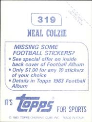 1983 Topps Stickers #319 Neal Colzie Back