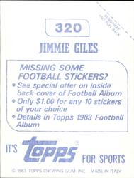 1983 Topps Stickers #320 Jimmie Giles Back