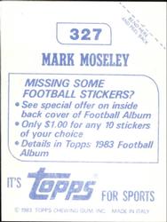 1983 Topps Stickers #327 Mark Moseley Back