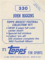 1983 Topps Stickers #330 John Riggins Back