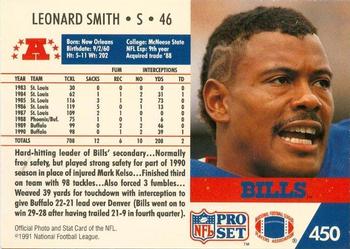 1991-92 Pro Set Super Bowl XXVI Binder #450 Leonard Smith Back