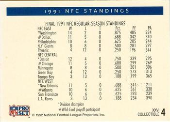 1991-92 Pro Set Super Bowl XXVI Binder #4 NFC Standings Back