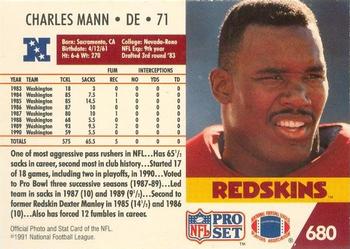 1991-92 Pro Set Super Bowl XXVI Binder #680 Charles Mann Back