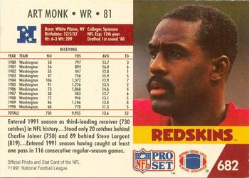 1991-92 Pro Set Super Bowl XXVI Binder #682 Art Monk Back