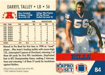 1991-92 Pro Set Super Bowl XXVI Binder #84 Darryl Talley Back