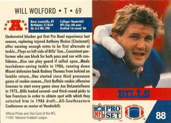 1991-92 Pro Set Super Bowl XXVI Binder #88 Will Wolford Back