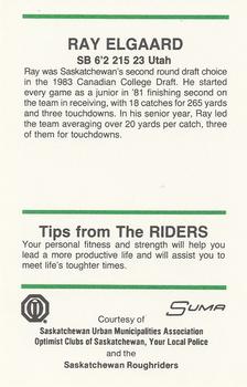 1983 Saskatchewan Roughriders Police #NNO Ray Elgaard  Back