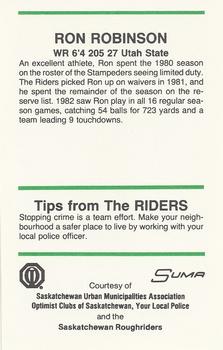 1983 Saskatchewan Roughriders Police #NNO Ron Robinson  Back