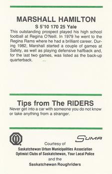 1983 Saskatchewan Roughriders Police #NNO Marshall Hamilton Back