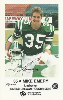1983 Saskatchewan Roughriders Police #NNO Mike Emery  Front