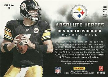 2012 Panini Absolute - Absolute Heroes Materials Autographs #3 Ben Roethlisberger Back