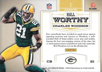 2012 Panini Absolute - Hall Worthy #1 Charles Woodson Back