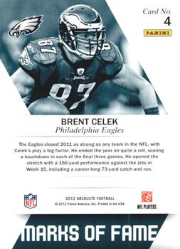 2012 Panini Absolute - Marks of Fame #4 Brent Celek Back