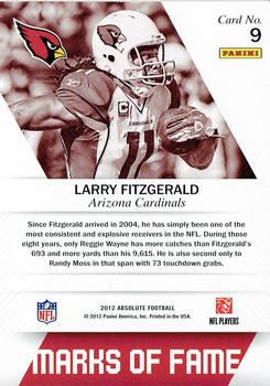 2012 Panini Absolute - Marks of Fame #9 Larry Fitzgerald Back