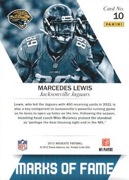 2012 Panini Absolute - Marks of Fame #10 Marcedes Lewis Back