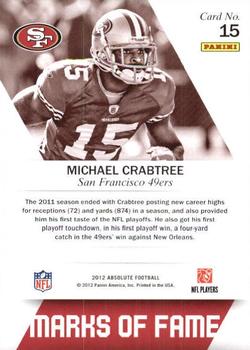 2012 Panini Absolute - Marks of Fame #15 Michael Crabtree Back