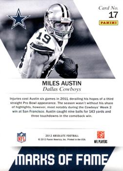 2012 Panini Absolute - Marks of Fame #17 Miles Austin Back