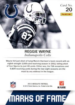 2012 Panini Absolute - Marks of Fame #20 Reggie Wayne Back