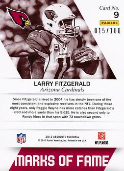2012 Panini Absolute - Marks of Fame Spectrum #9 Larry Fitzgerald Back