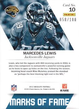 2012 Panini Absolute - Marks of Fame Spectrum #10 Marcedes Lewis Back
