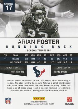2012 Panini Absolute - Retail #17 Arian Foster Back