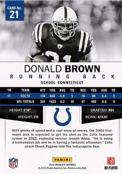 2012 Panini Absolute - Retail #21 Donald Brown Back