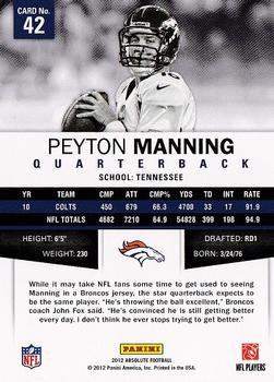 2012 Panini Absolute - Retail #42 Peyton Manning Back