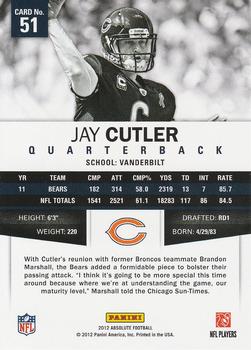 2012 Panini Absolute - Retail #51 Jay Cutler Back