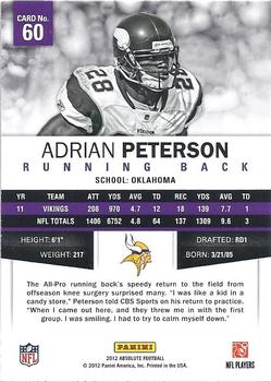 2012 Panini Absolute - Retail #60 Adrian Peterson Back