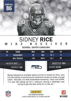 2012 Panini Absolute - Retail #86 Sidney Rice Back