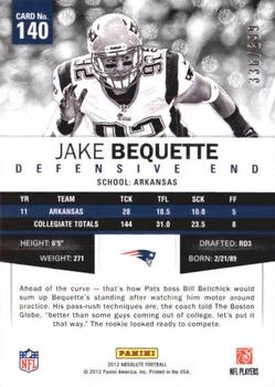 2012 Panini Absolute - Retail #140 Jake Bequette Back