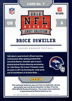 2012 Panini Absolute - Rookie Jersey Collection #7 Brock Osweiler Back