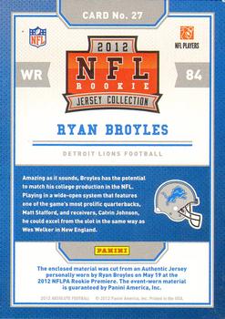 2012 Panini Absolute - Rookie Jersey Collection #27 Ryan Broyles Back