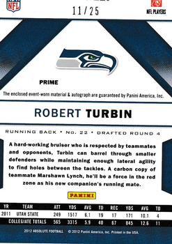 2012 Panini Absolute - Rookie Premiere Materials Autographs NFL Prime #227 Robert Turbin Back
