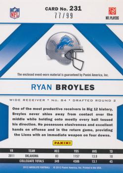 2012 Panini Absolute - Rookie Premiere Materials Oversize Jersey Number #231 Ryan Broyles Back