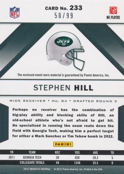 2012 Panini Absolute - Rookie Premiere Materials Oversize Jersey Number #233 Stephen Hill Back