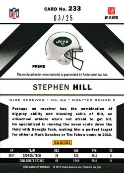 2012 Panini Absolute - Rookie Premiere Materials Oversize Prime #233 Stephen Hill Back