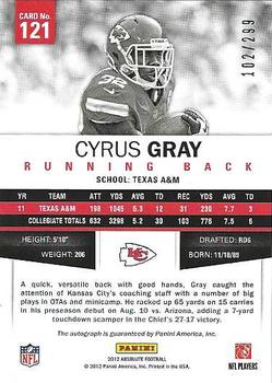 2012 Panini Absolute - Spectrum Gold Autographs #121 Cyrus Gray Back