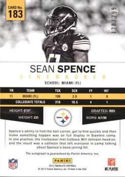 2012 Panini Absolute - Spectrum Gold Autographs #183 Sean Spence Back
