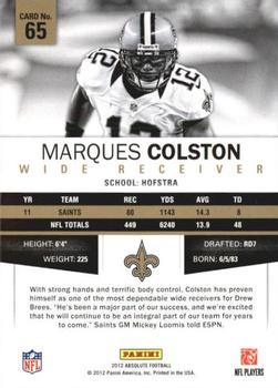 2012 Panini Absolute - Spectrum Red #65 Marques Colston Back