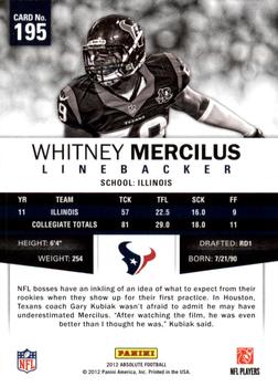 2012 Panini Absolute - Spectrum Red #195 Whitney Mercilus Back