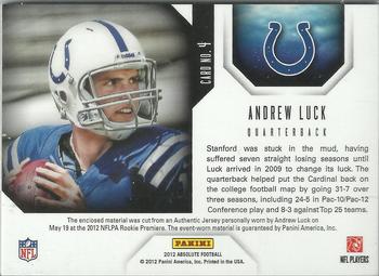 2012 Panini Absolute - Star Gazing Materials #4 Andrew Luck Back