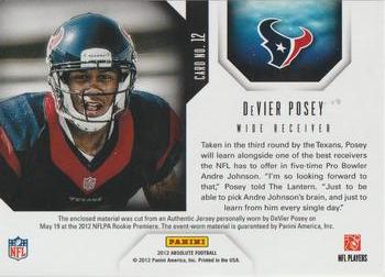 2012 Panini Absolute - Star Gazing Materials #12 DeVier Posey Back