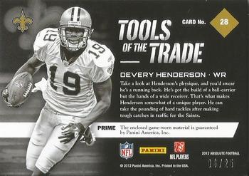 2012 Panini Absolute - Tools of the Trade Double Material Black Prime #28 Devery Henderson Back