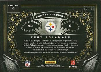 2012 Panini Crown Royale - Sunday Soldiers Materials #4 Troy Polamalu Back