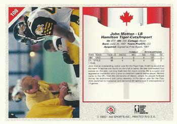 1992 All World CFL #108 John Motton Back