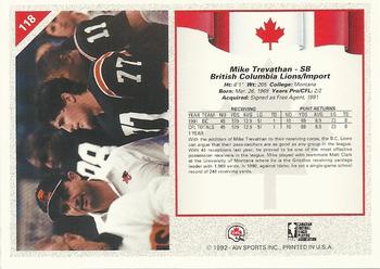 1992 All World CFL #118 Mike Trevathan Back