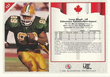 1992 All World CFL #137 Leroy Blugh Back