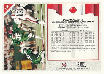 1992 All World CFL #139 David Ridgway Back